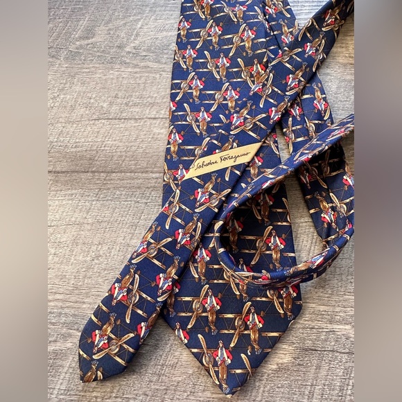 Vintage Salvatore Ferragamo Navy Blue Airplane Pilot
Aviator Silk Tie - Picture 1 of 11